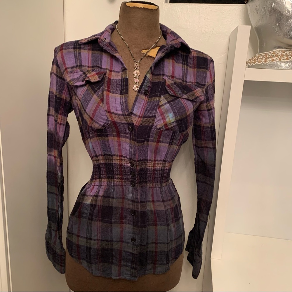 Krush Long Sleeve Plaid Button Up Shirt Ombre Size Small Flannel